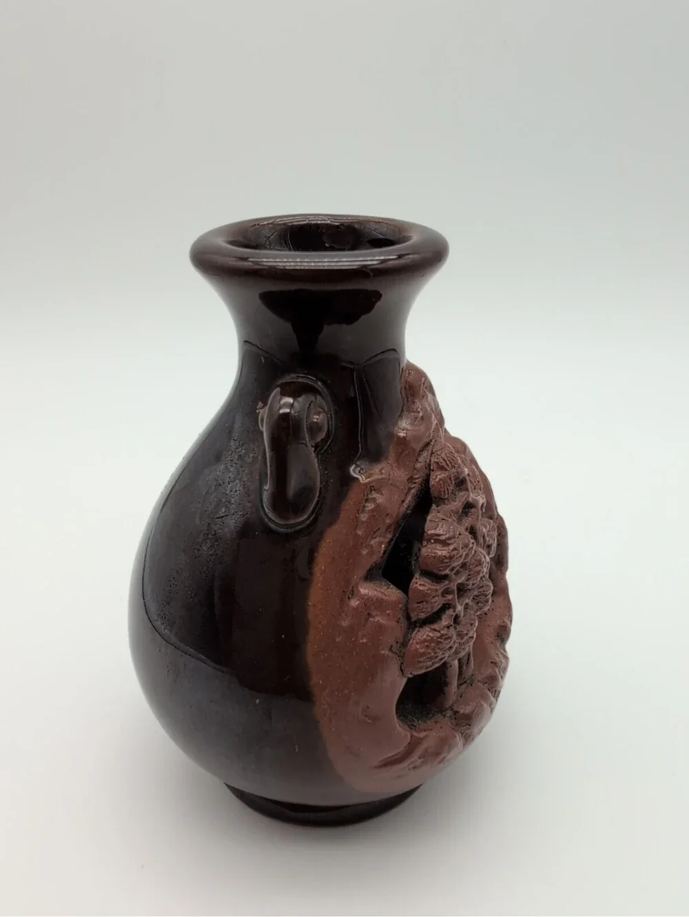 Banko Ware Japanese Pottery Intricately Carved Landscape House Miniature Vase 4